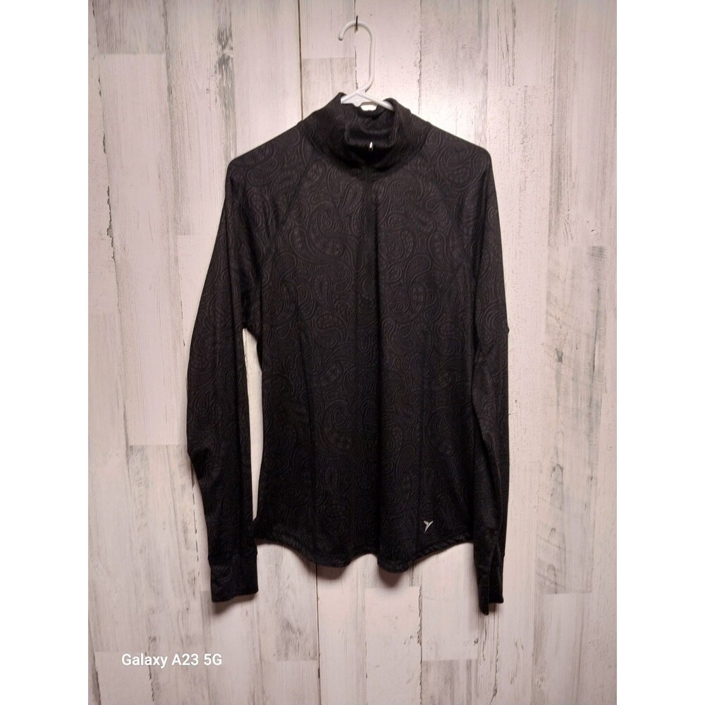 Old Navy 1/4 Zip Pullover Women's XL Black Paisley Long Sleeve